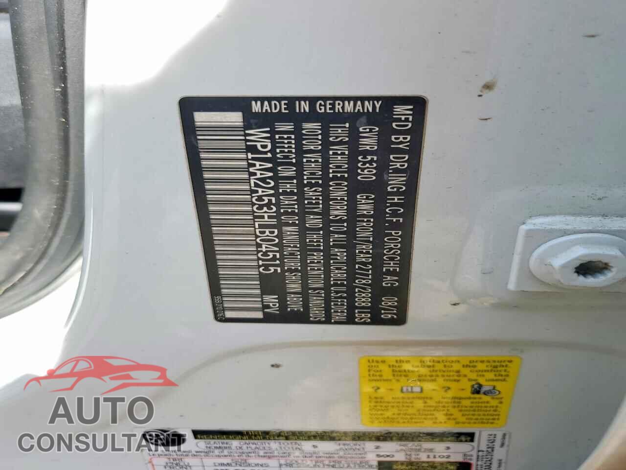 PORSCHE MACAN 2017 - WP1AA2A53HLB04515