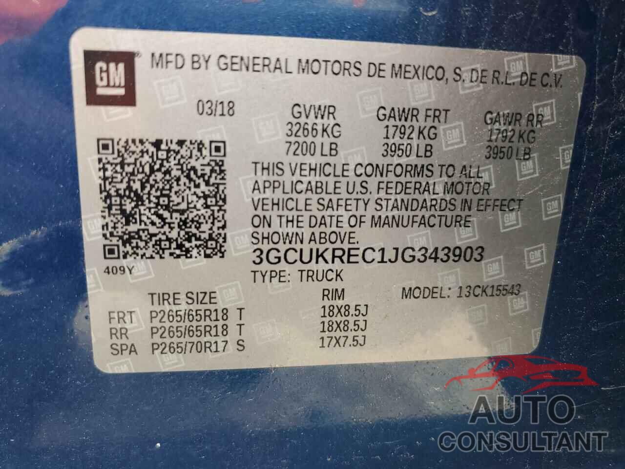 CHEVROLET ALL Models 2018 - 3GCUKREC1JG343903