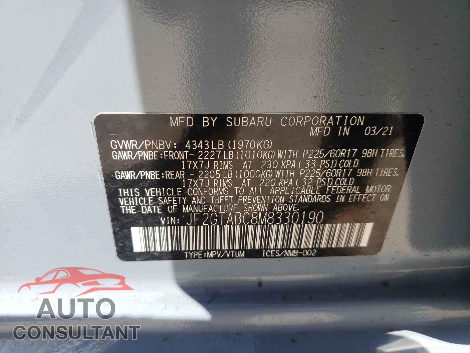 SUBARU CROSSTREK 2021 - JF2GTABC8M8330190