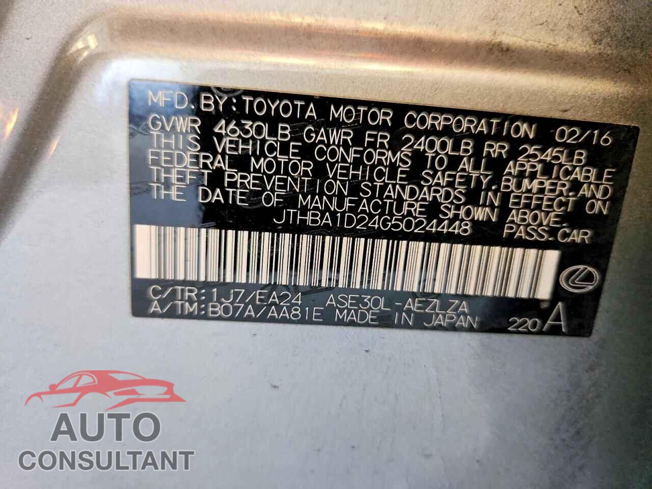 LEXUS IS 2016 - JTHBA1D24G5024448