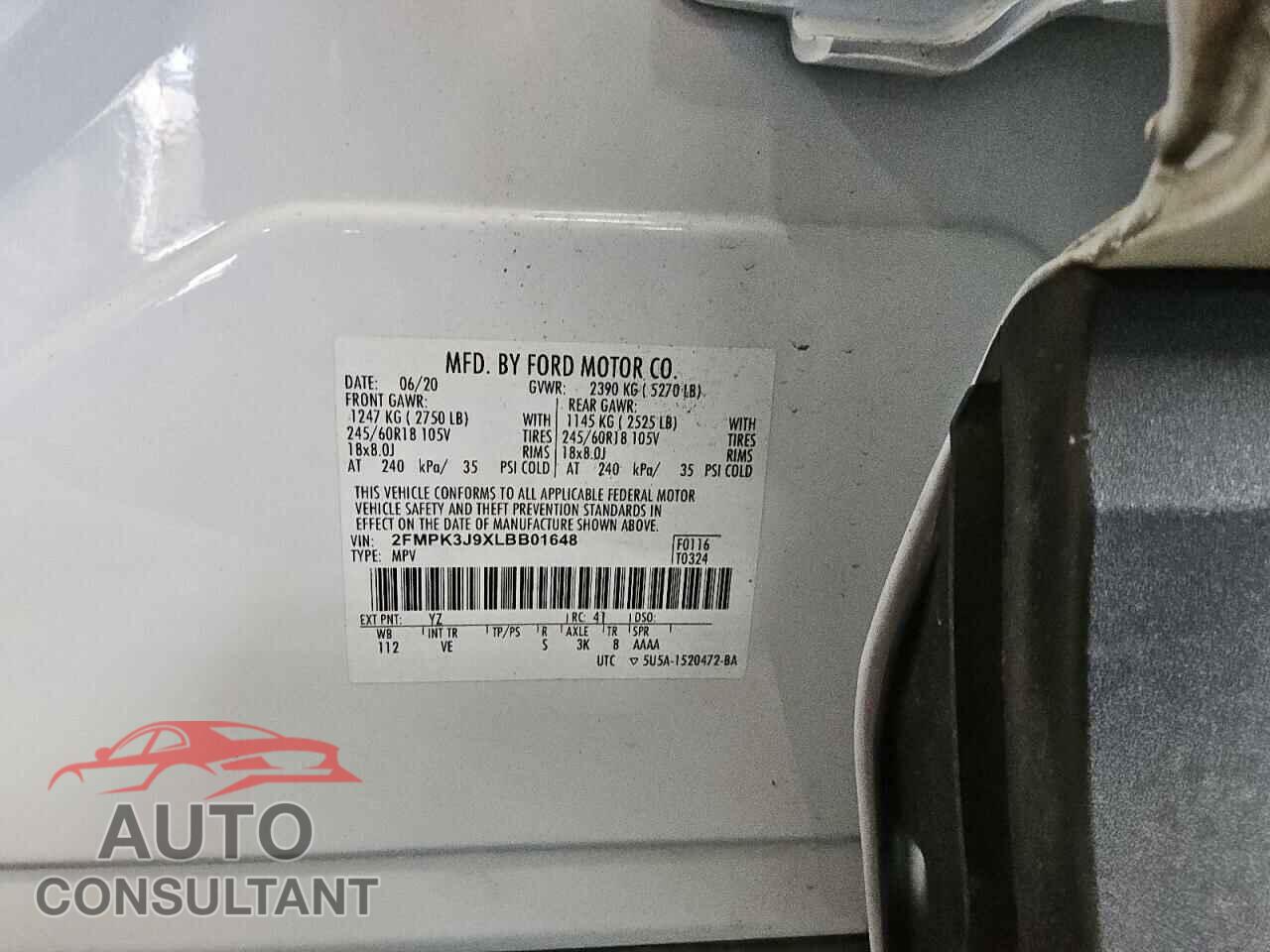 FORD EDGE 2020 - 2FMPK3J9XLBB01648