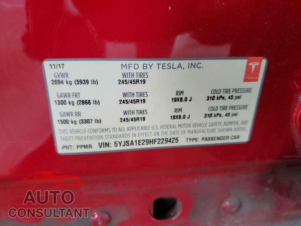 TESLA MODEL S 2017 - 5YJSA1E29HF229425