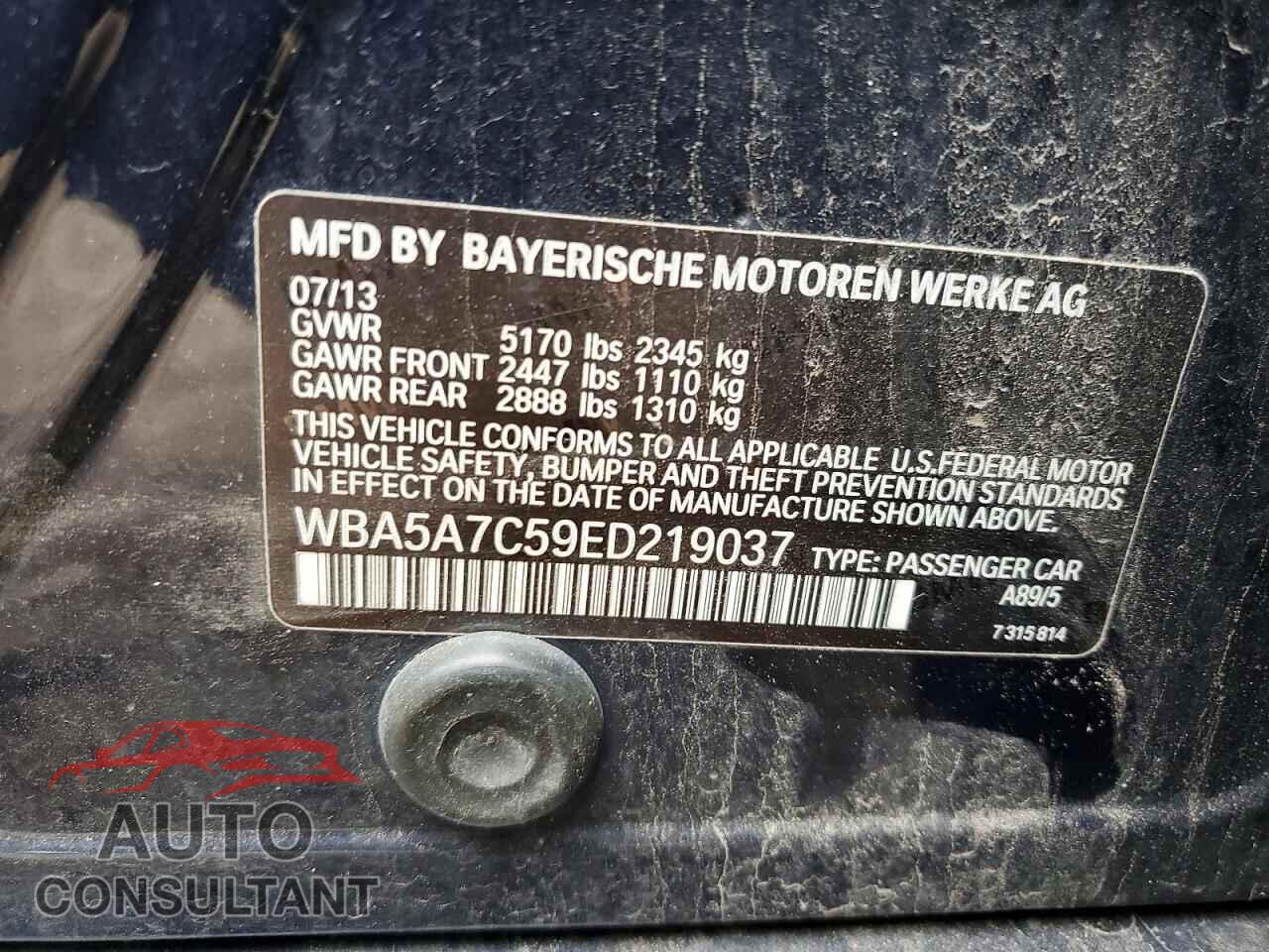 BMW 5 SERIES 2014 - WBA5A7C59ED219037