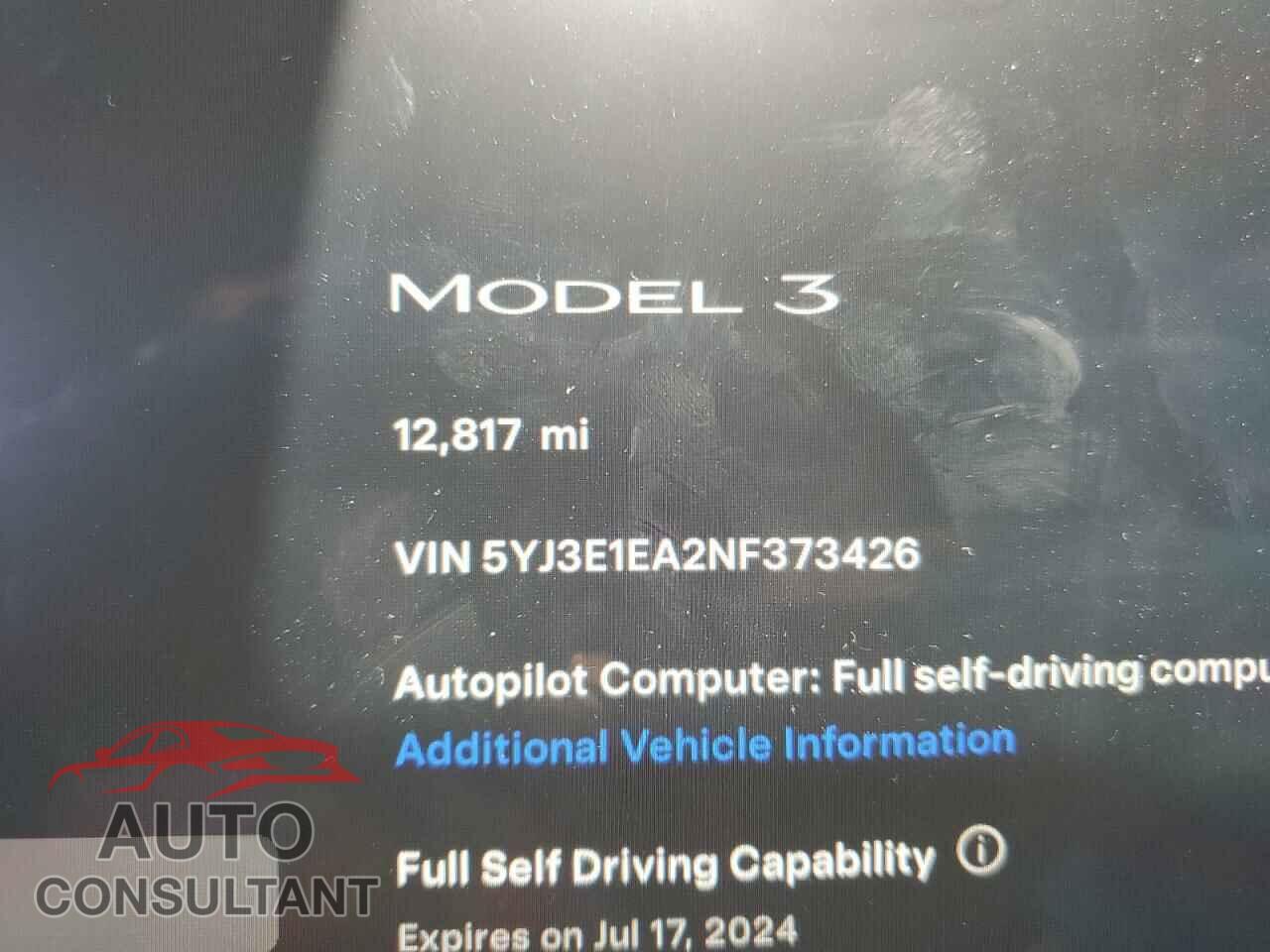 TESLA MODEL 3 2022 - 5YJ3E1EA2NF373426
