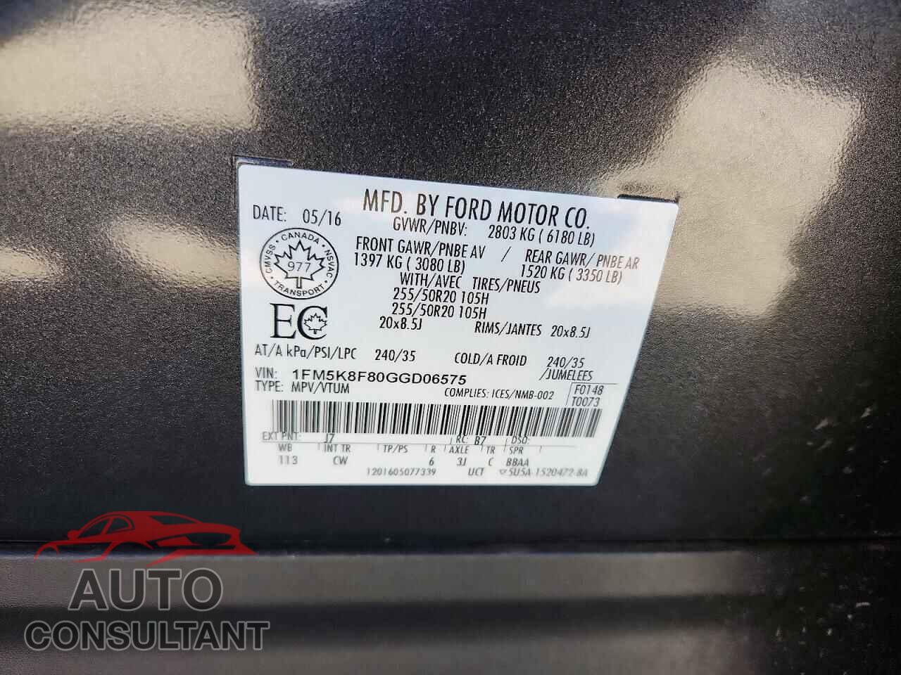 FORD EXPLORER 2016 - 1FM5K8F80GGD06575