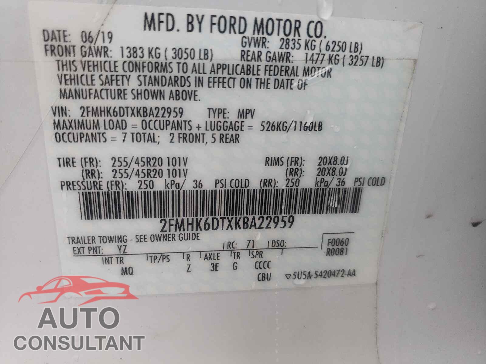 FORD FLEX 2019 - 2FMHK6DTXKBA22959