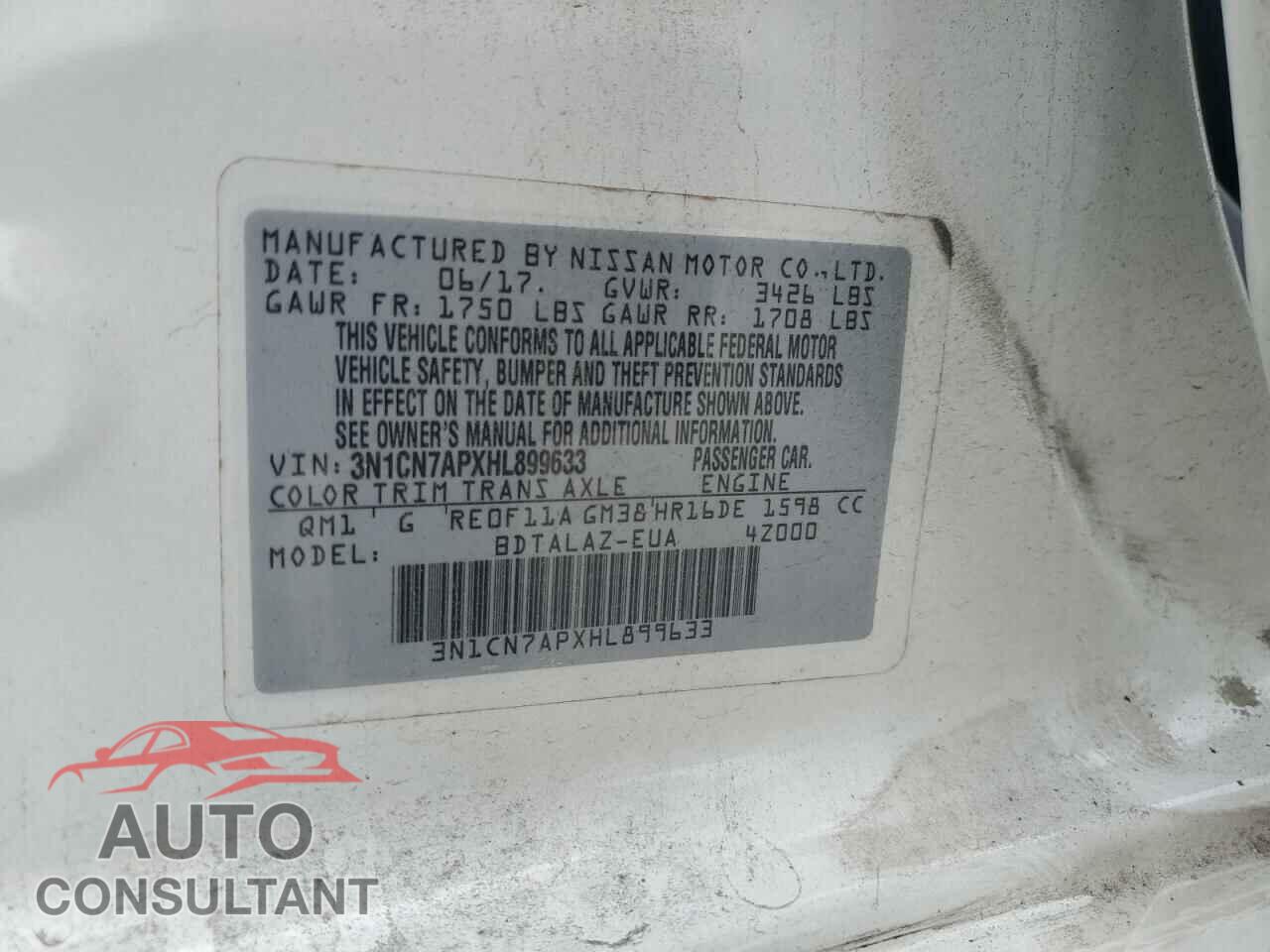 NISSAN VERSA 2017 - 3N1CN7APXHL899633