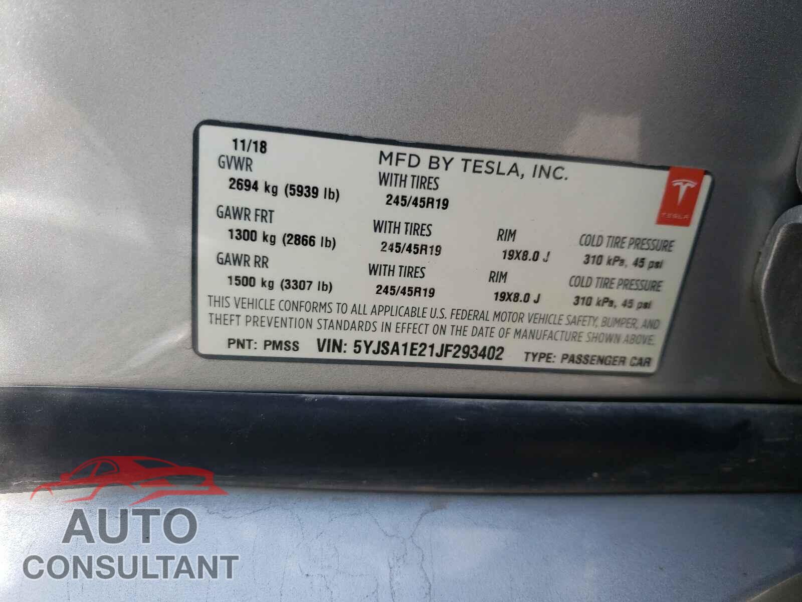 TESLA MODEL S 2018 - 5YJSA1E21JF293402
