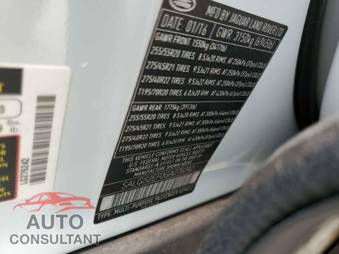 LAND ROVER RANGEROVER 2016 - SALGS2EF0GA276242