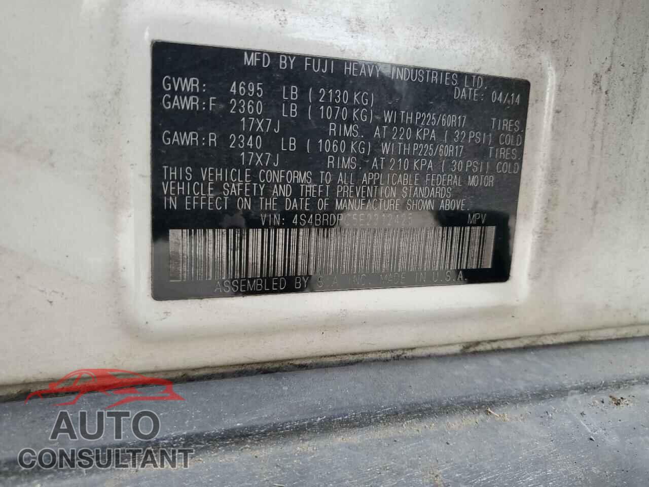 SUBARU OUTBACK 2014 - 4S4BRDPC5E2312425