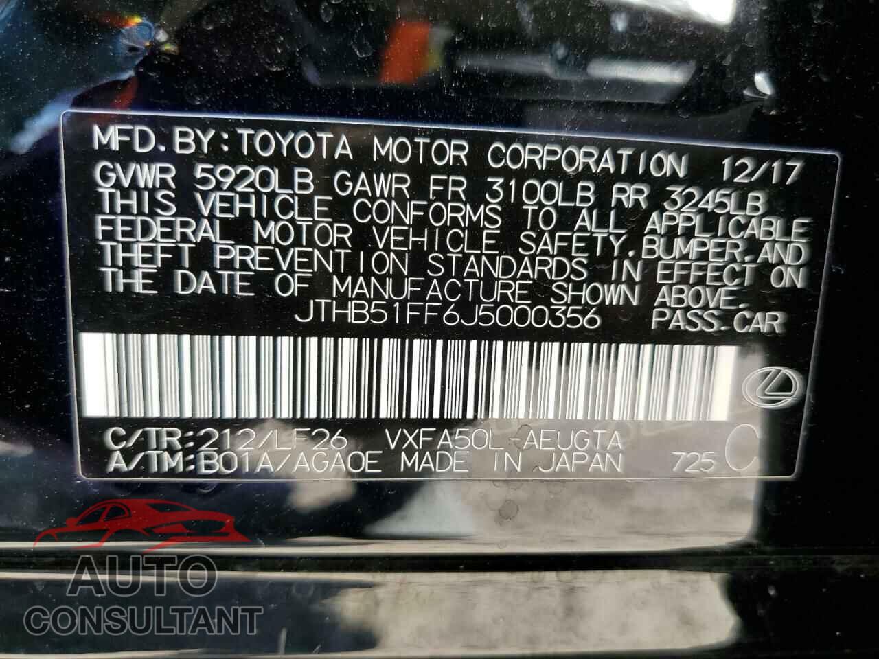 LEXUS LS500 2018 - JTHB51FF6J5000356