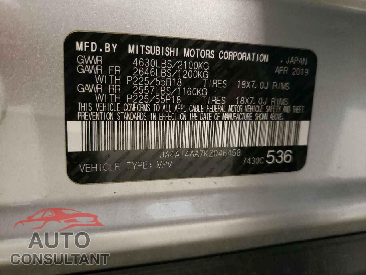 MITSUBISHI ECLIPSE 2019 - JA4AT4AA7KZ046458