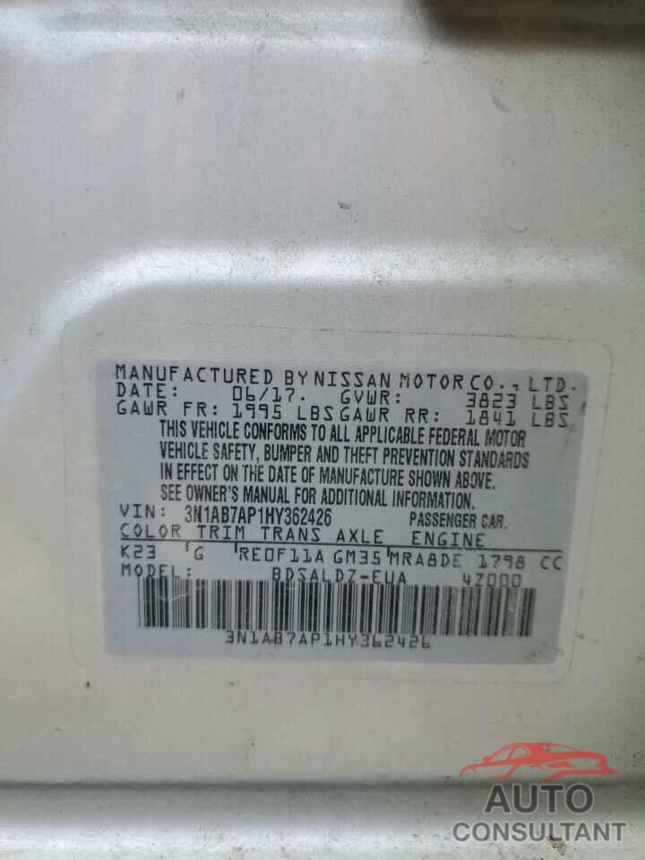 NISSAN SENTRA 2017 - 3N1AB7AP1HY362426