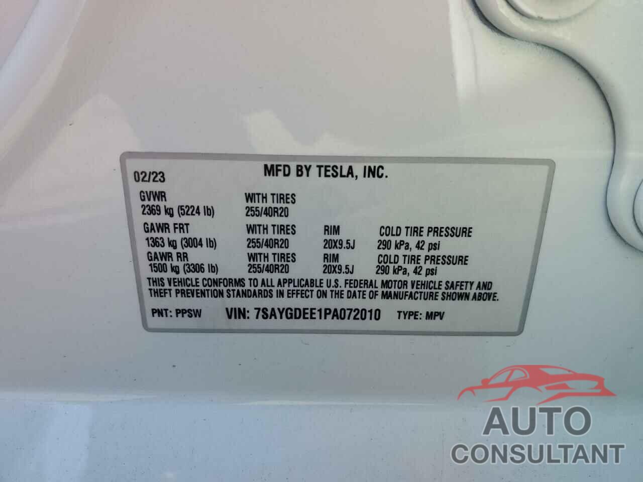 TESLA MODEL Y 2023 - 7SAYGDEE1PA072010