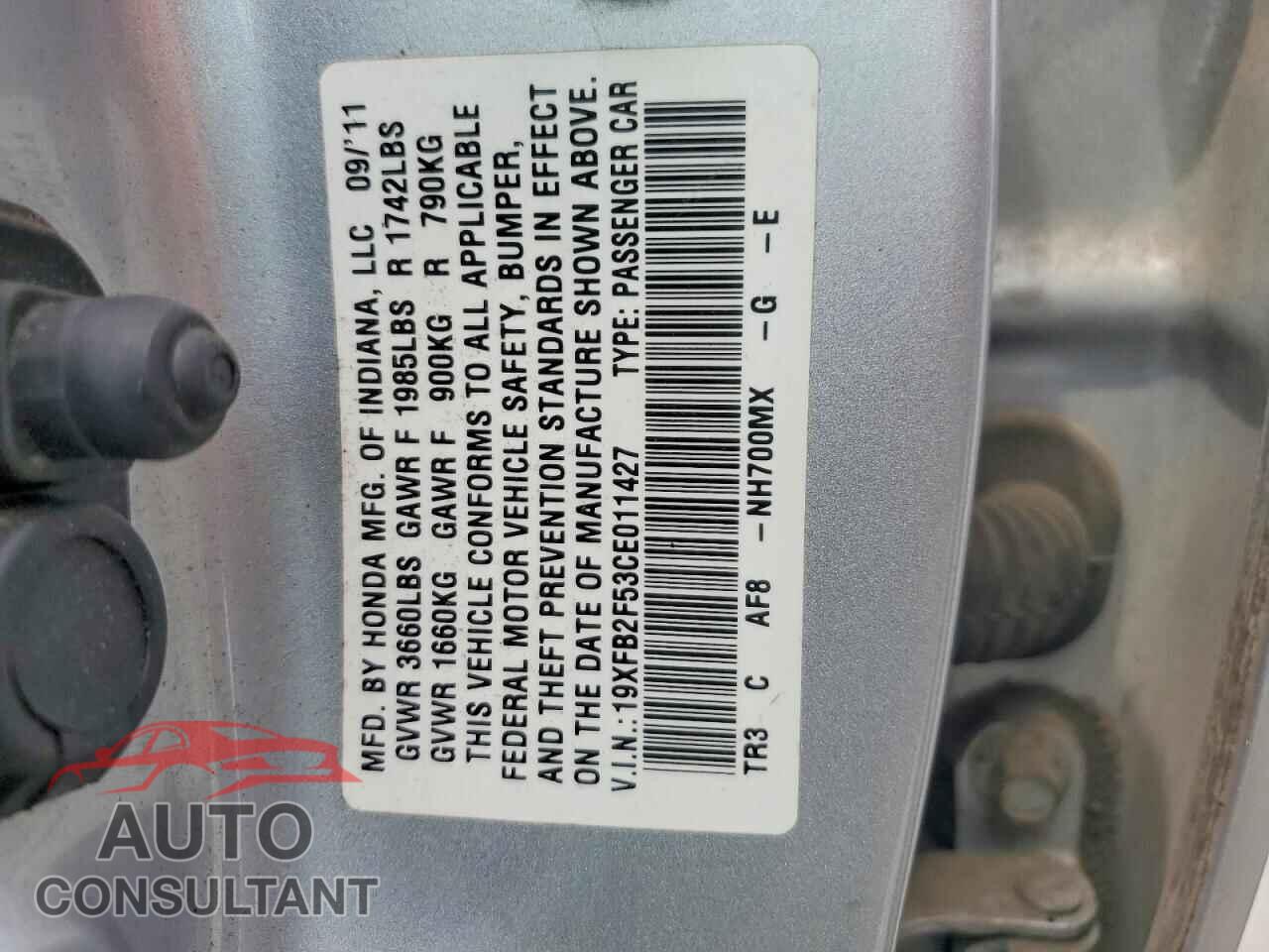 HONDA CIVIC 2012 - 19XFB2F53CE011427