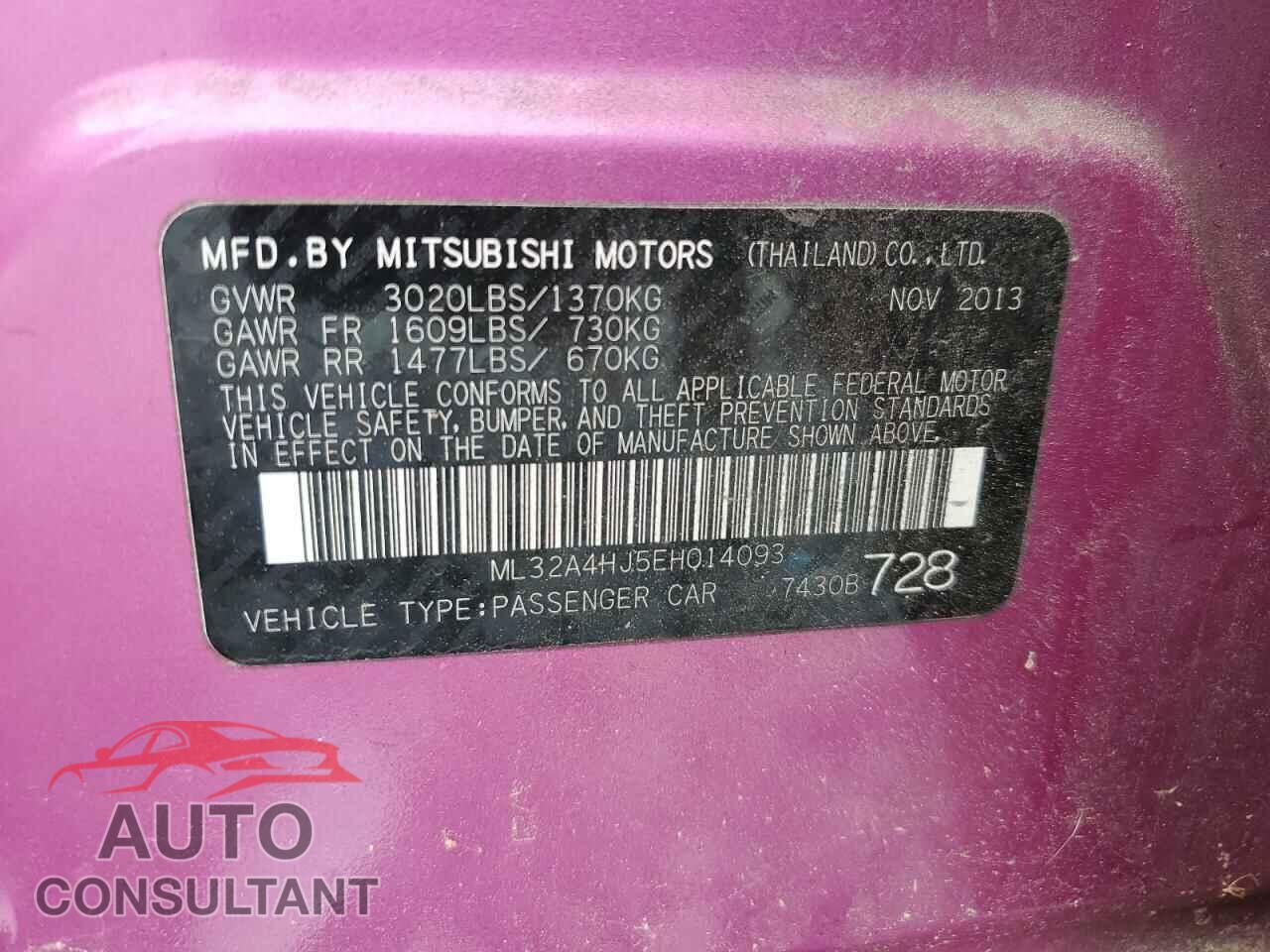 MITSUBISHI MIRAGE 2014 - ML32A4HJ5EH014093