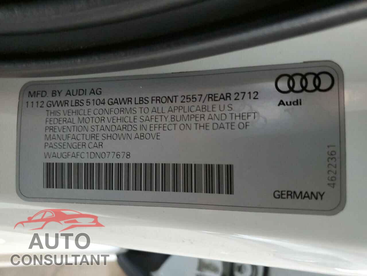 AUDI A6 2013 - WAUGFAFC1DN077678