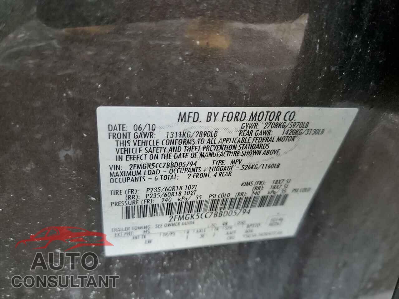 FORD FLEX 2011 - 2FMGK5CC7BBD05794