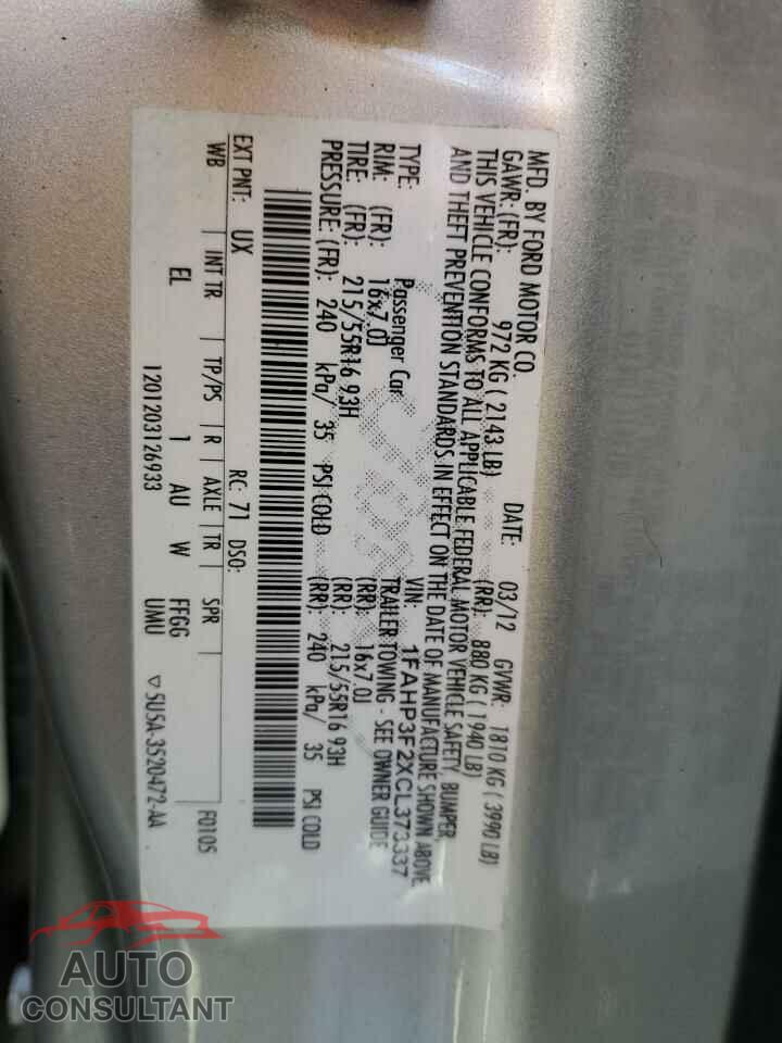 FORD FOCUS 2012 - 1FAHP3F2XCL373337