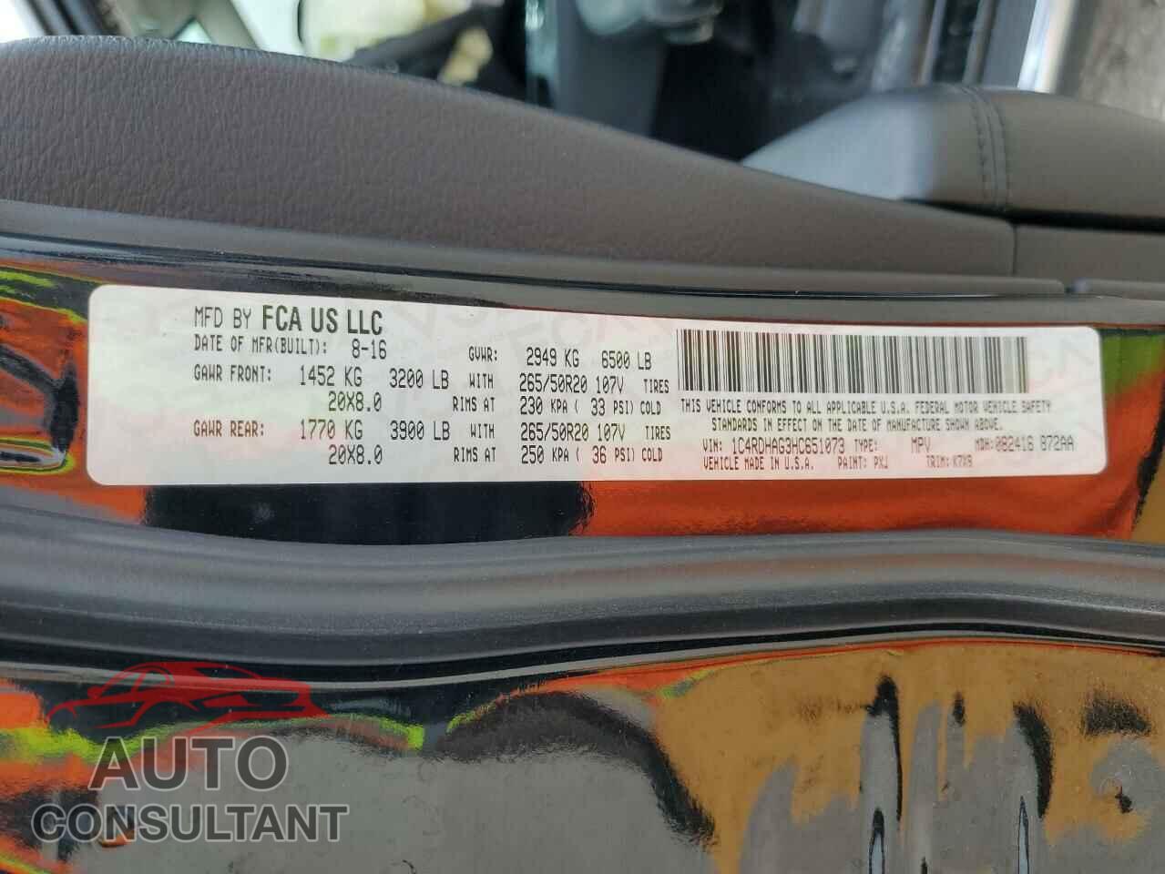 DODGE DURANGO 2017 - 1C4RDHAG3HC651073