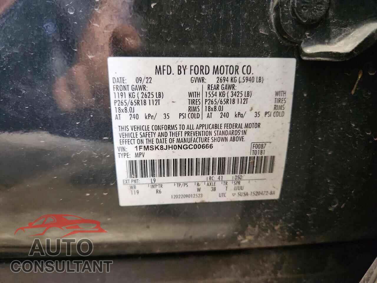 FORD EXPLORER 2022 - 1FMSK8JH0NGC00666