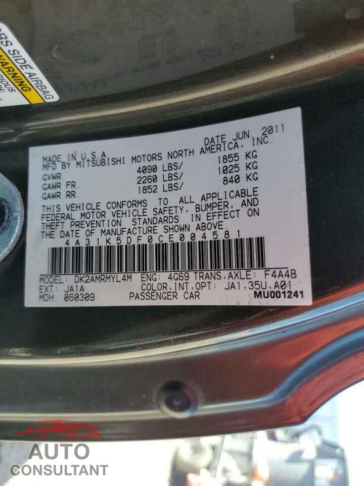 MITSUBISHI ECLIPSE 2012 - 4A31K5DF0CE004581