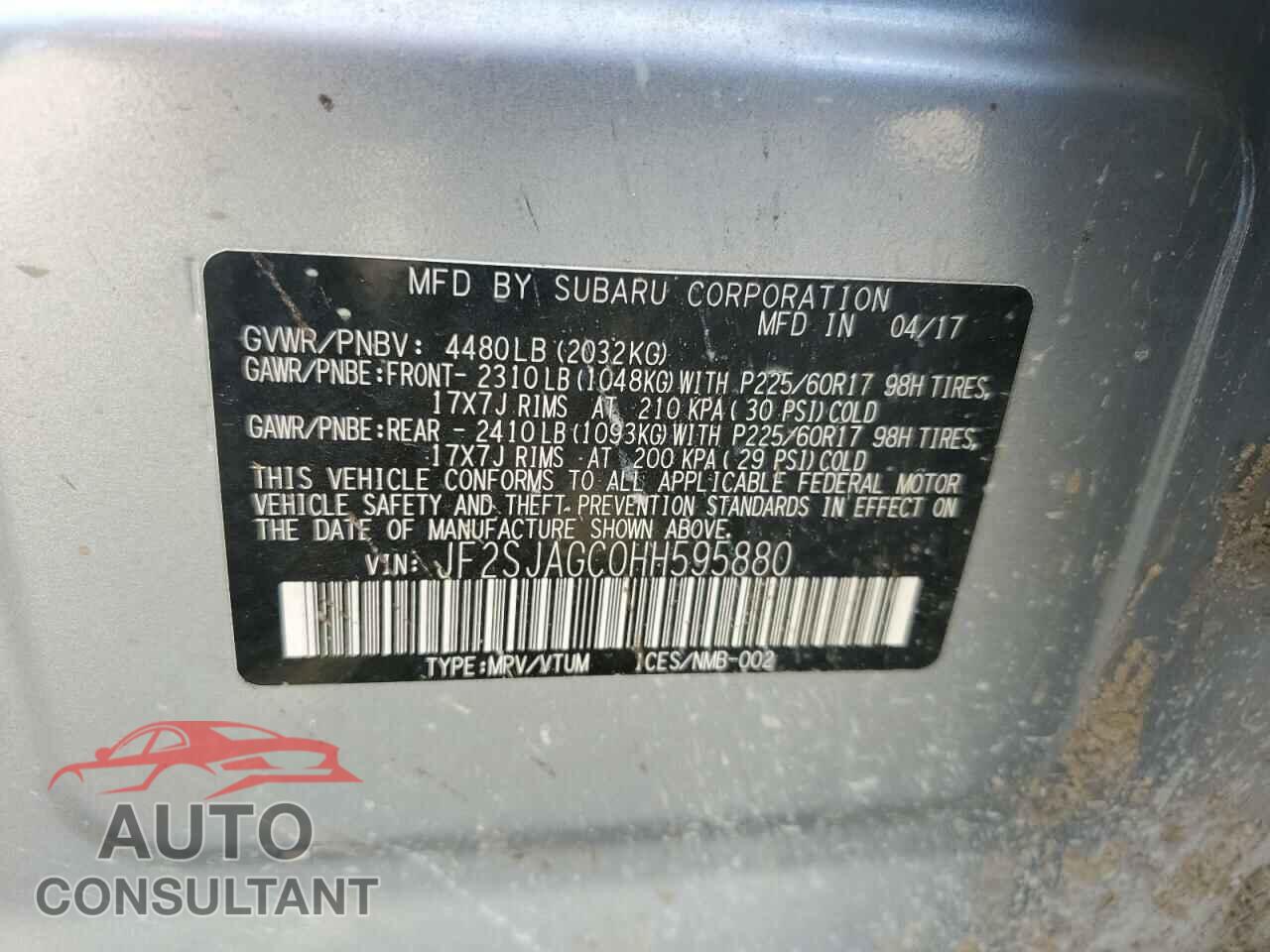 SUBARU FORESTER 2017 - JF2SJAGC0HH595880