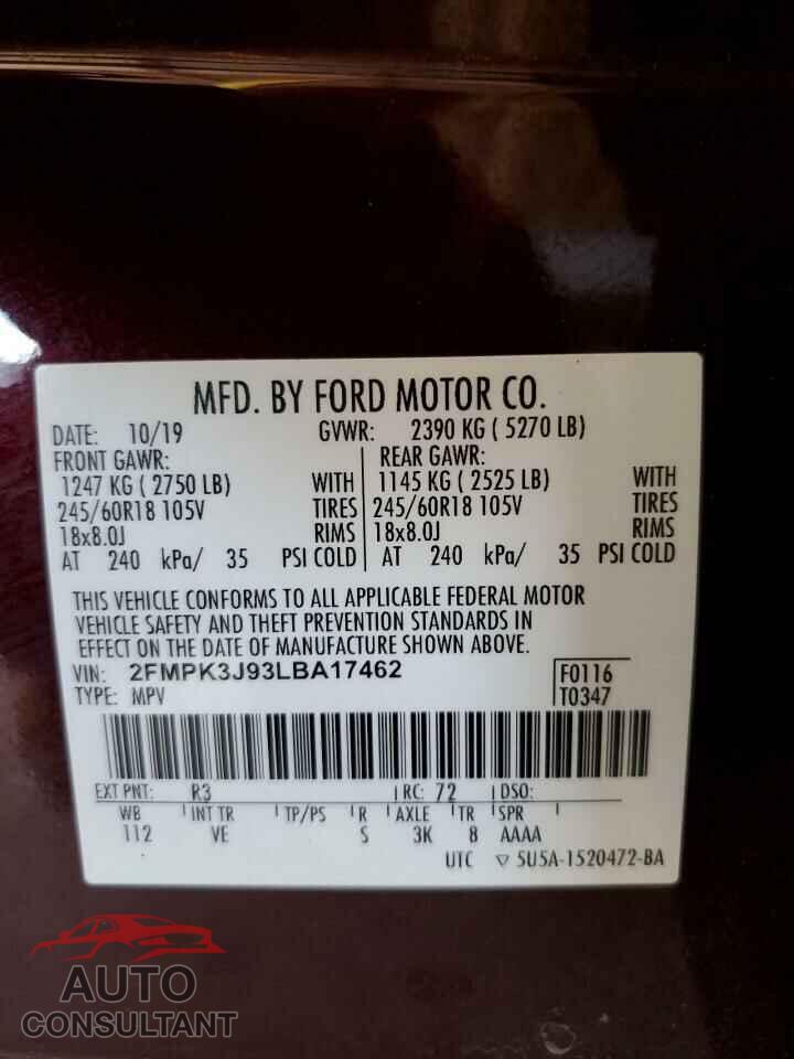 FORD EDGE 2020 - 2FMPK3J93LBA17462