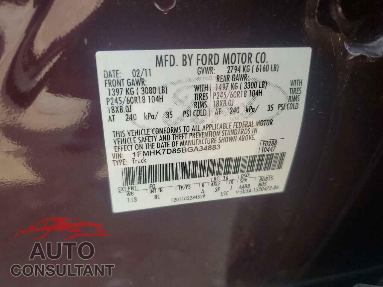 FORD EXPLORER 2011 - 1FMHK7D85BGA34883