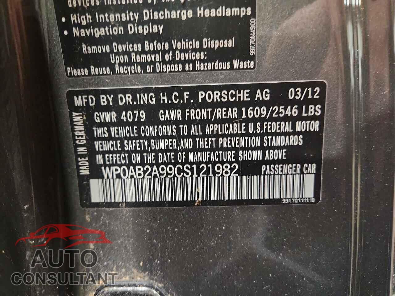 PORSCHE 911 2012 - WP0AB2A99CS121982