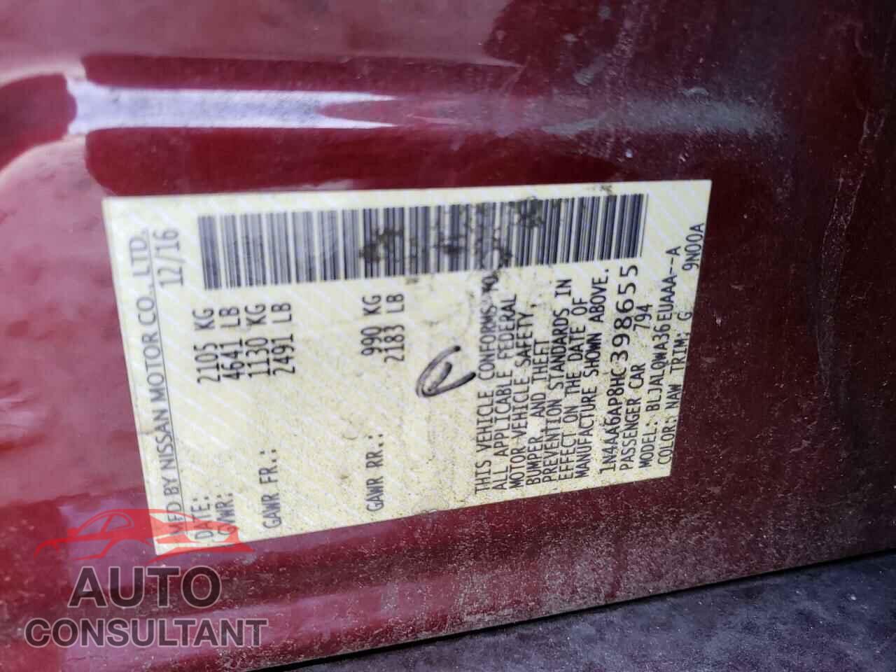 NISSAN MAXIMA 2017 - 1N4AA6AP8HC398655