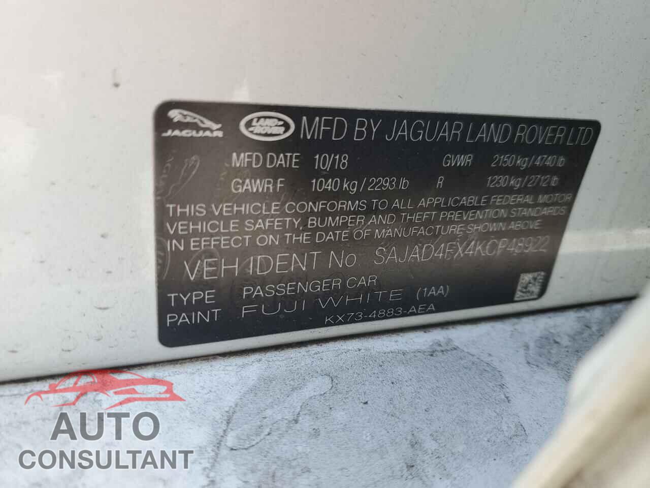 JAGUAR XE 2019 - SAJAD4FX4KCP48922