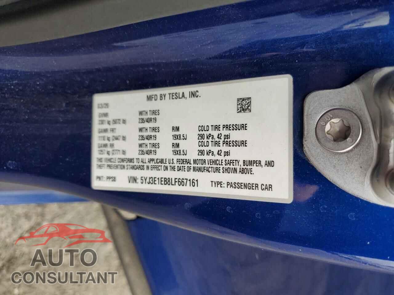 TESLA MODEL 3 2020 - 5YJ3E1EB8LF667161