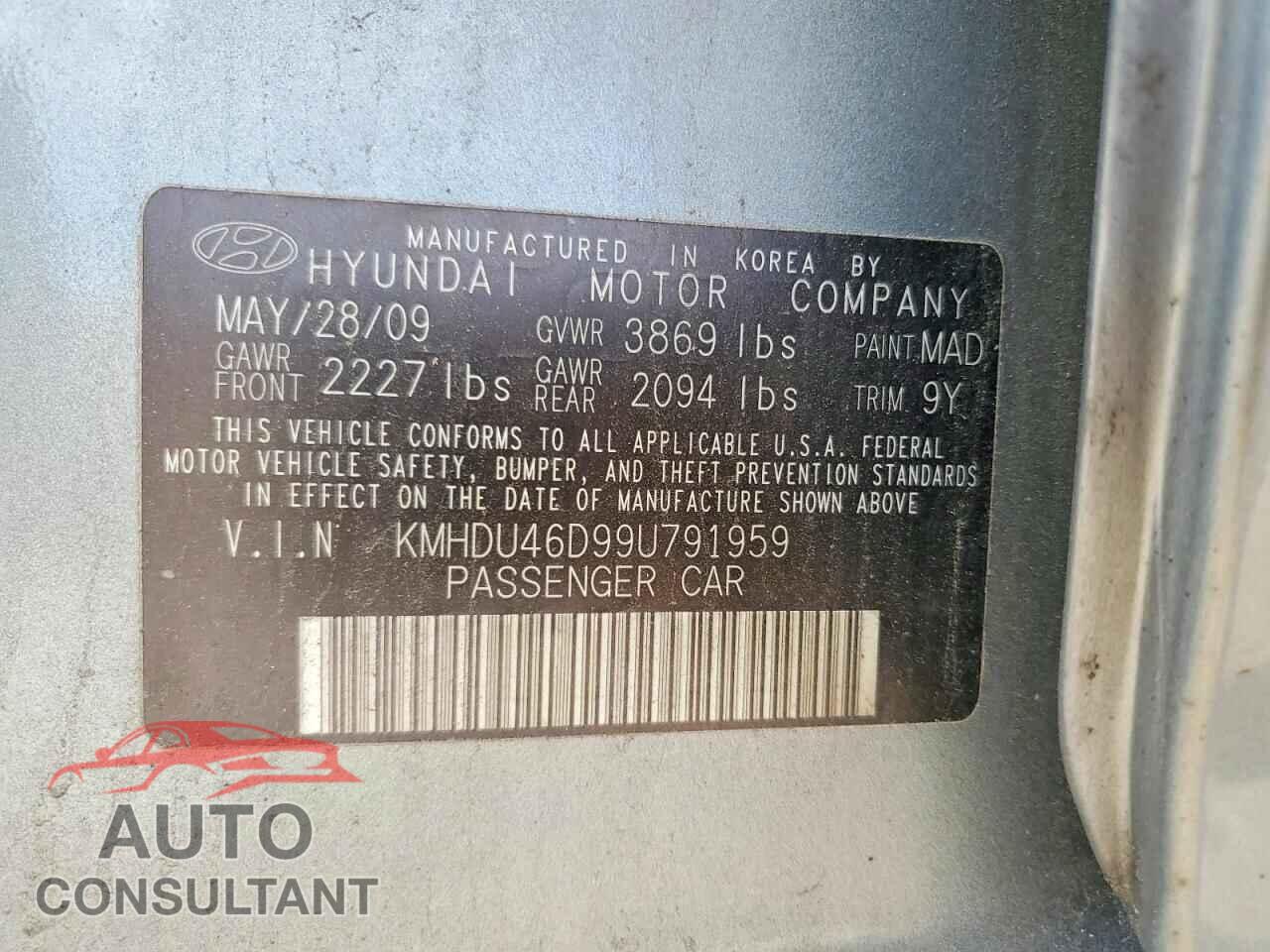 HYUNDAI ELANTRA 2009 - KMHDU46D99U791959
