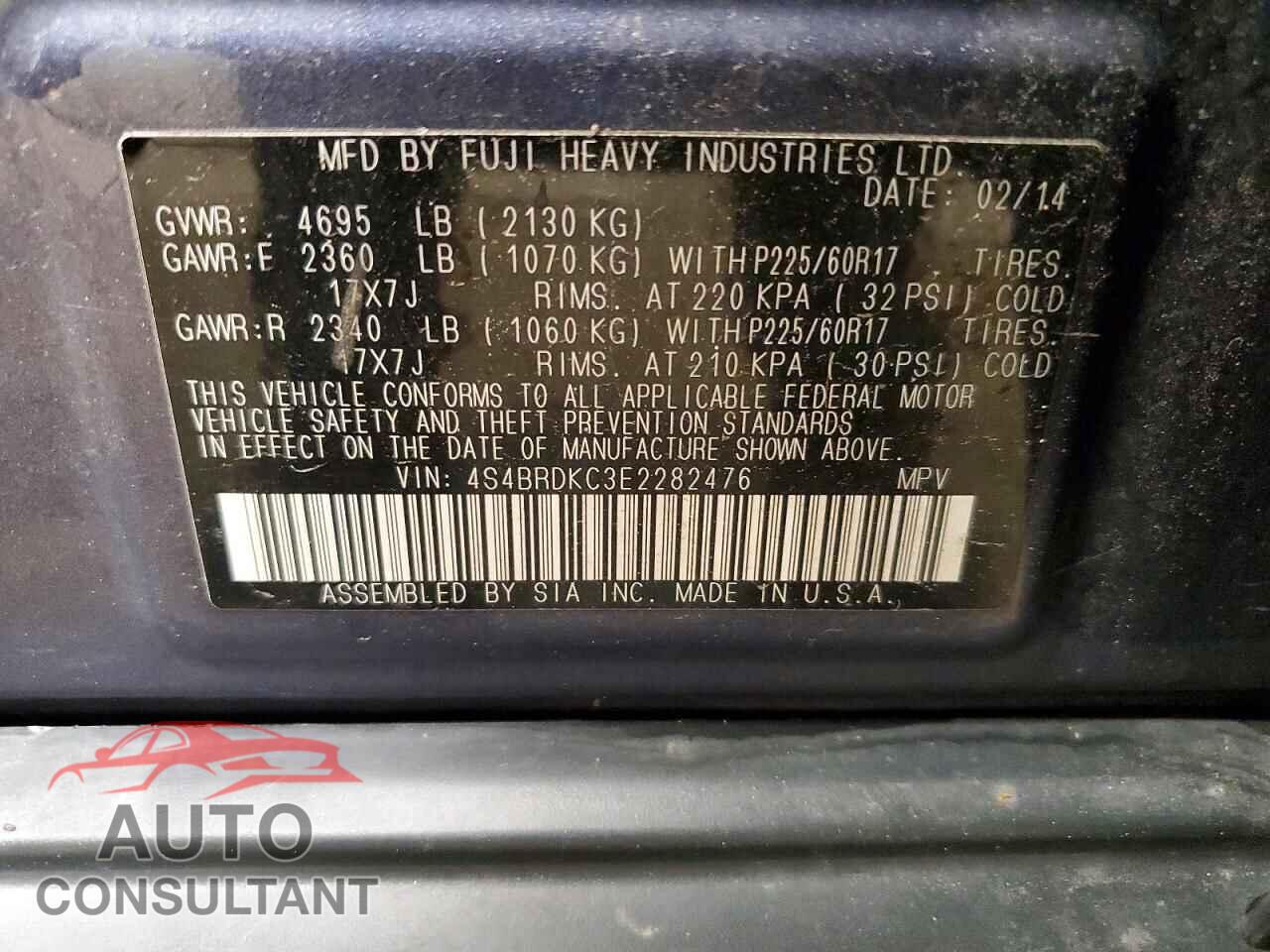 SUBARU OUTBACK 2014 - 4S4BRDKC3E2282476