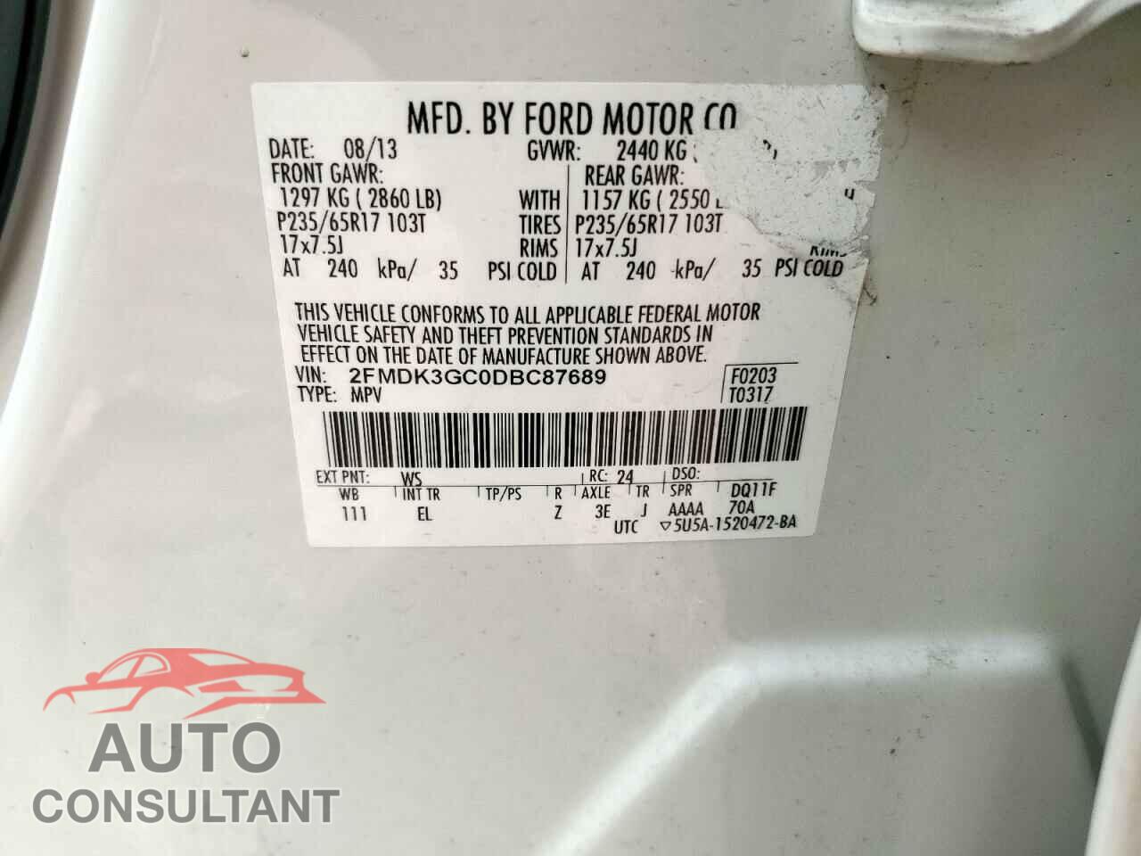 FORD EDGE 2013 - 2FMDK3GC0DBC87689
