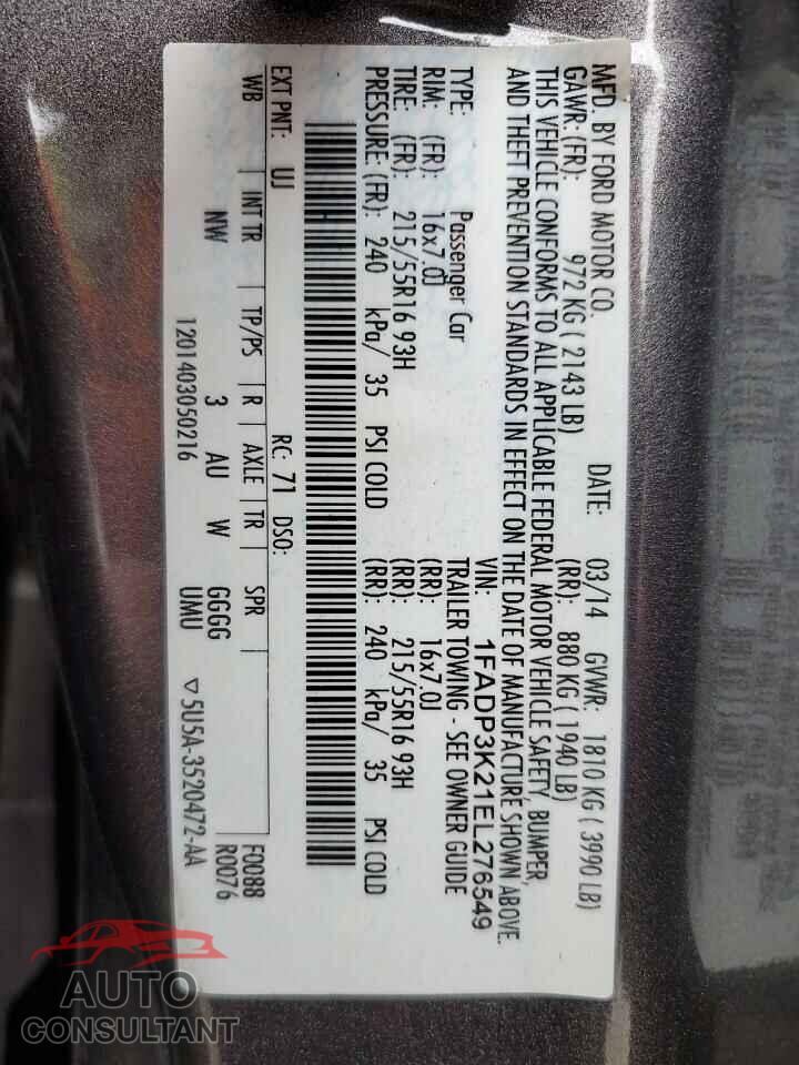 FORD FOCUS 2014 - 1FADP3K21EL276549