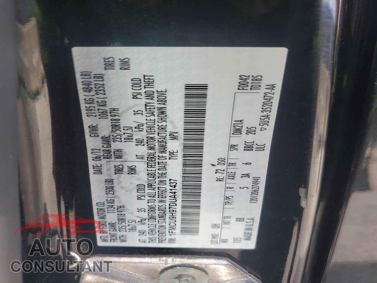 FORD ESCAPE 2013 - 1FMCU9H97DUA41437