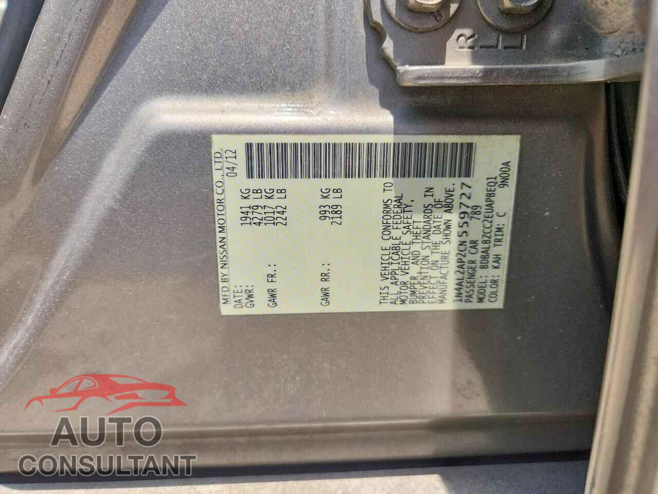 NISSAN ALTIMA 2012 - 1N4AL2AP2CN559727