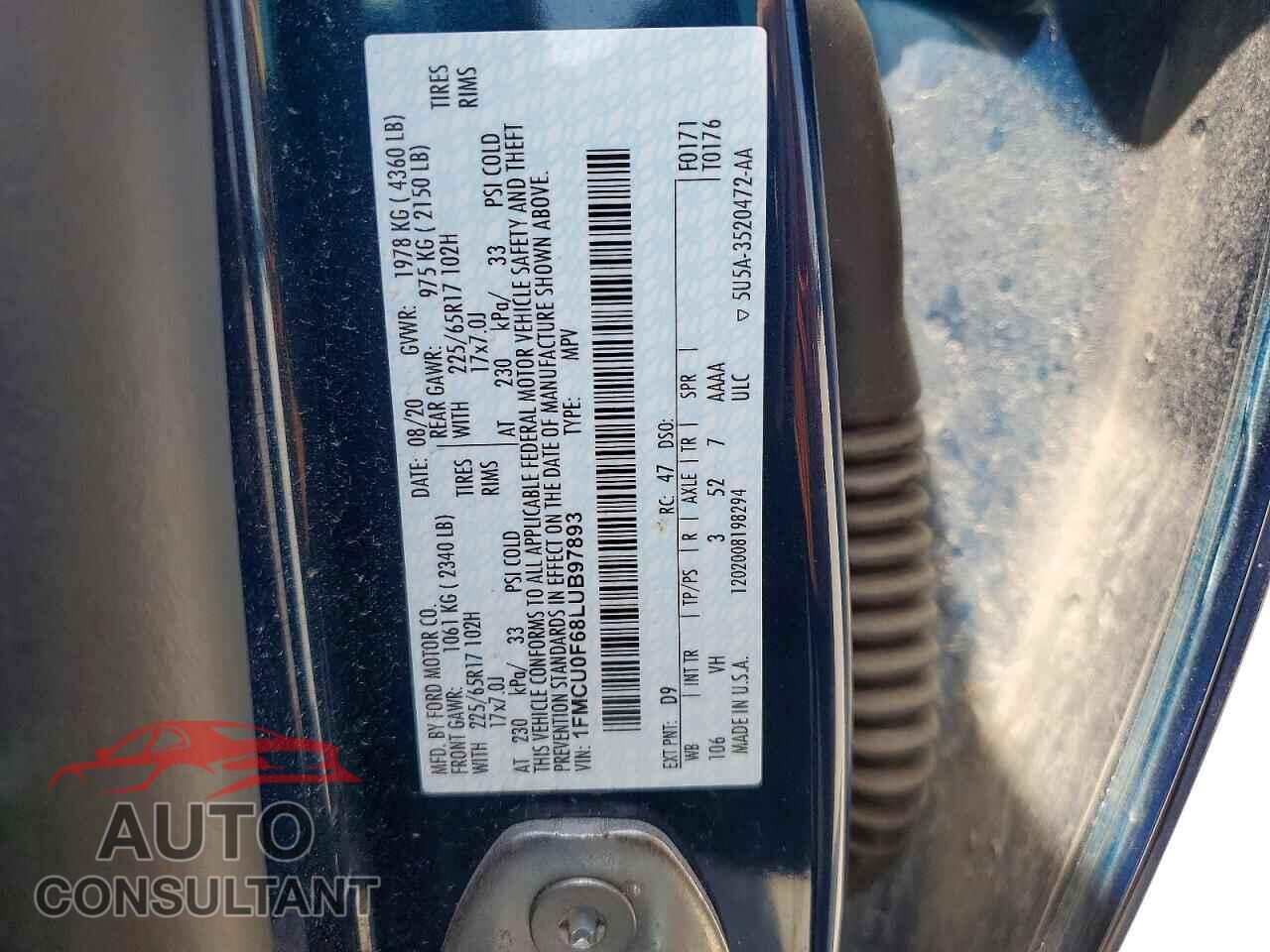 FORD ESCAPE 2020 - 1FMCU0F68LUB97893