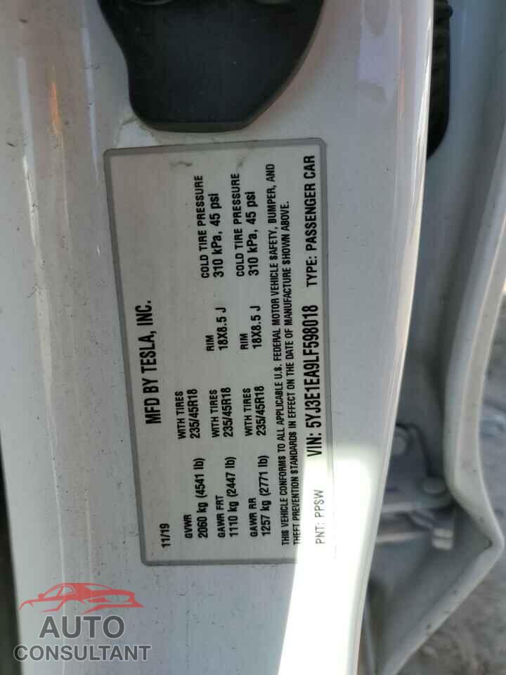 TESLA MODEL 3 2020 - 5YJ3E1EA9LF598018