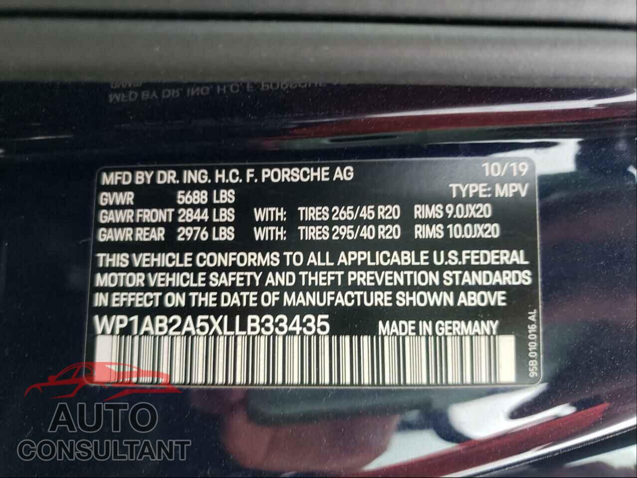 PORSCHE MACAN 2020 - WP1AB2A5XLLB33435