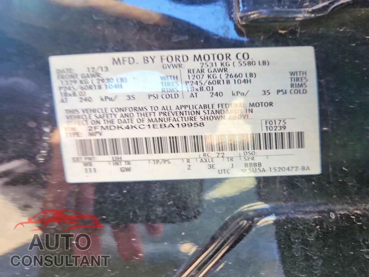 FORD EDGE 2014 - 2FMDK4KC1EBA19958