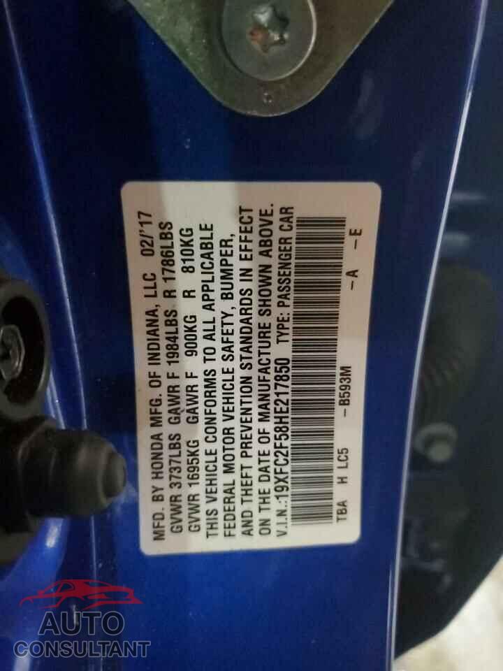 HONDA CIVIC 2017 - 19XFC2F58HE217850