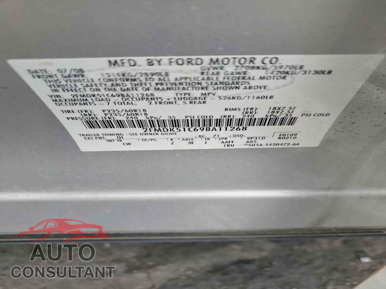 FORD FLEX 2009 - 2FMDK51C69BA11268