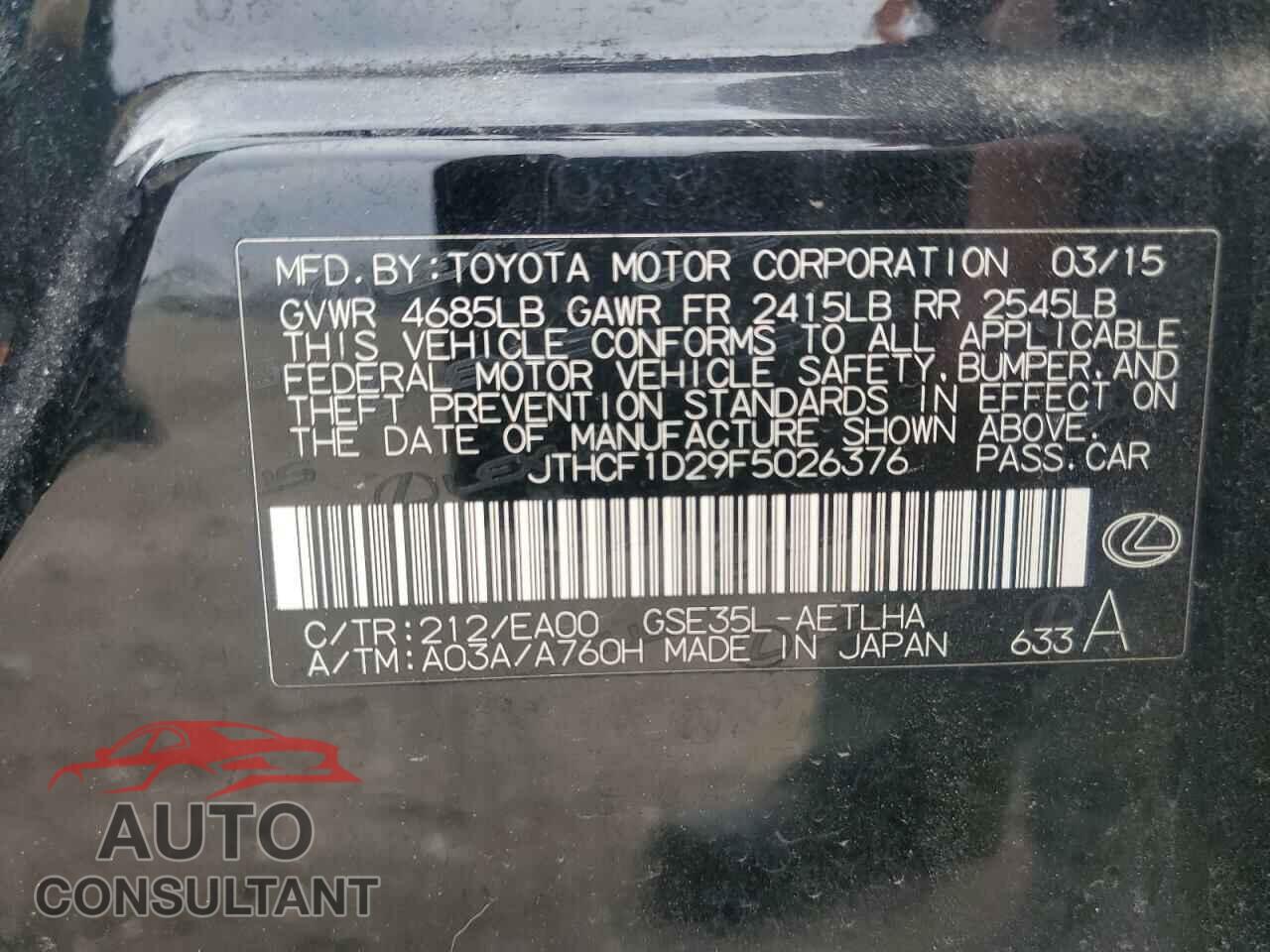 LEXUS IS 2015 - JTHCF1D29F5026376