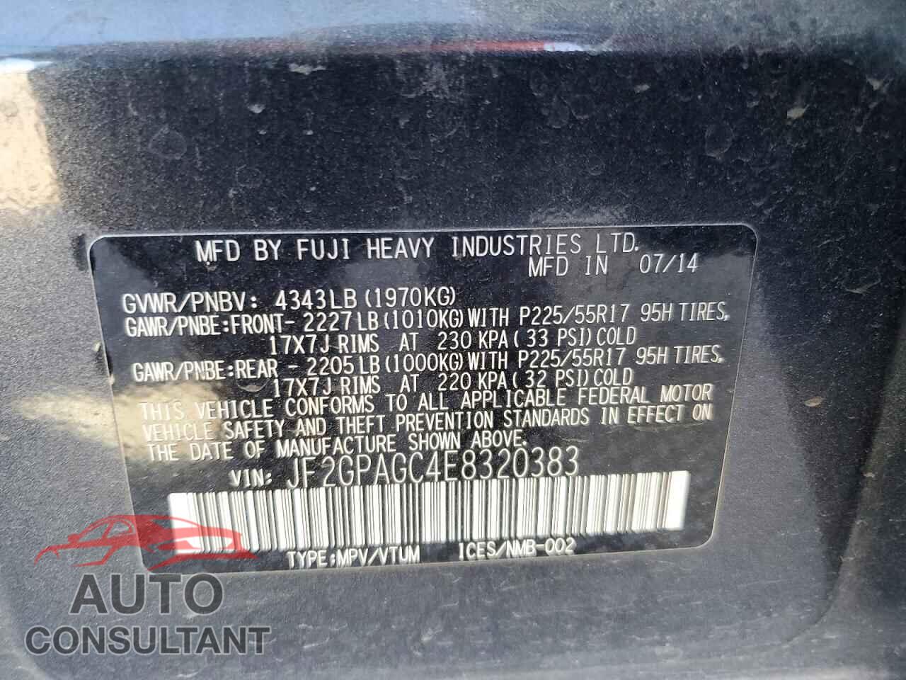 SUBARU XV 2014 - JF2GPAGC4E8320383