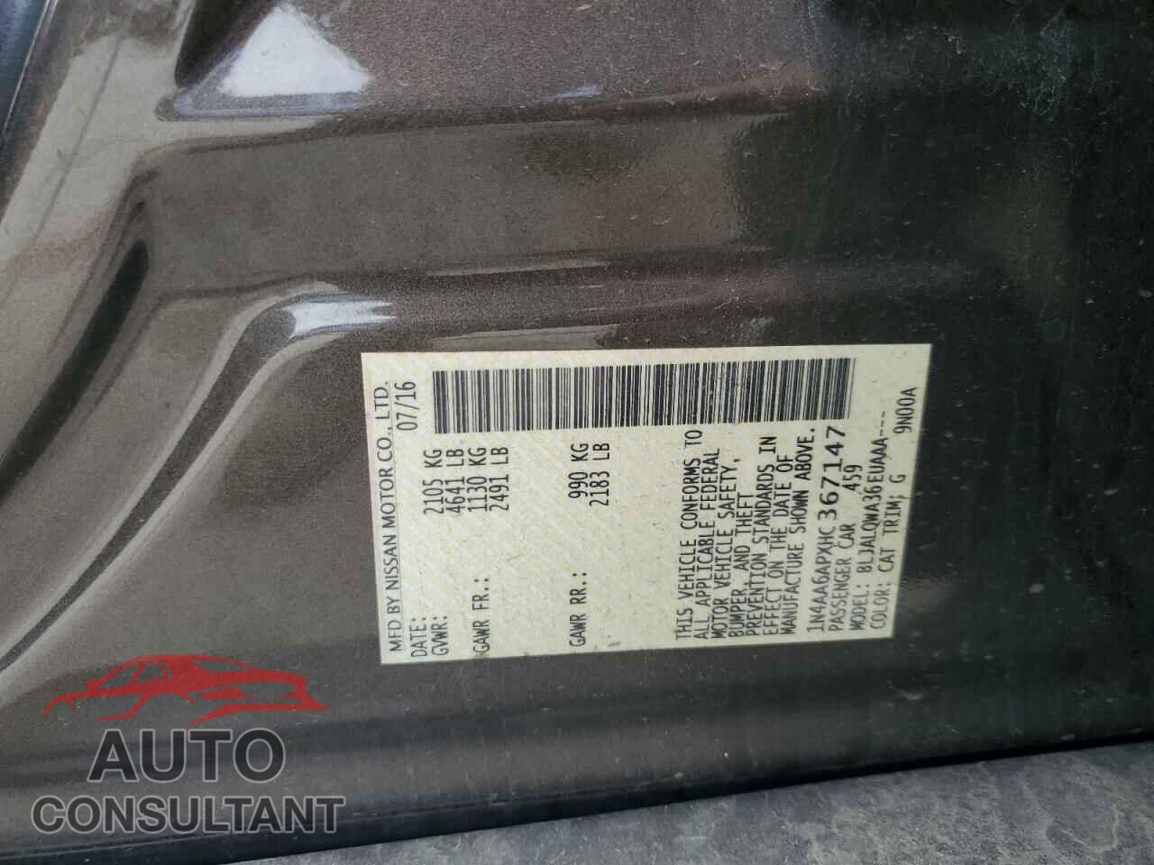NISSAN MAXIMA 2017 - 1N4AA6APXHC367147