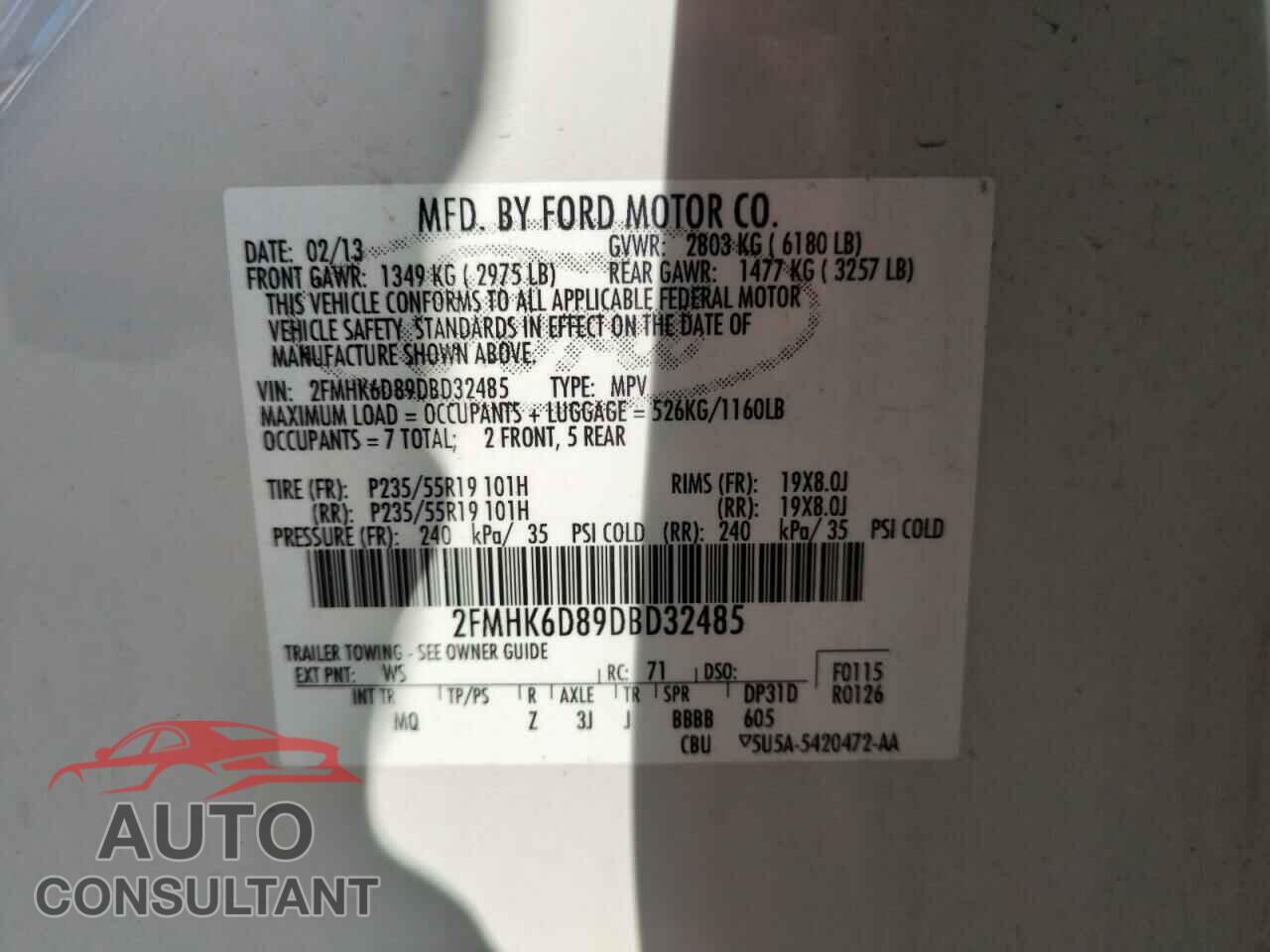 FORD FLEX 2013 - 2FMHK6D89DBD32485