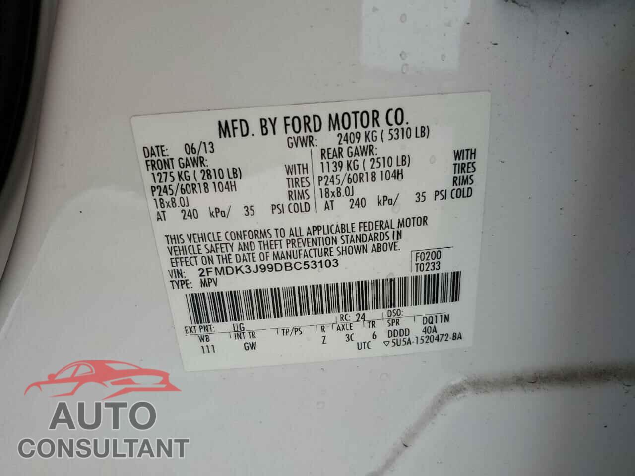 FORD EDGE 2013 - 2FMDK3J99DBC53103